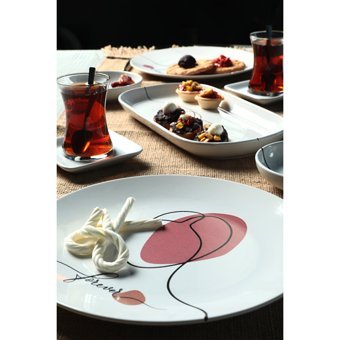 Keramika Forever & Always Yuvarlak Desenli 11 Parça 2 Kişilik Seramik Kahvaltı Takımı Beyaz