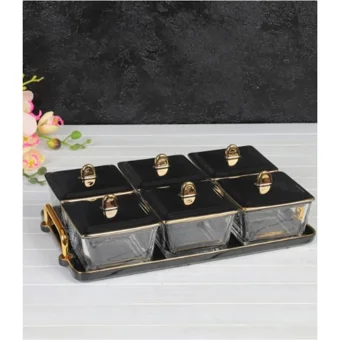 Porlistan Aura 6 Parça 2 Kişilik Bone China Kahvaltı Takımı Siyah