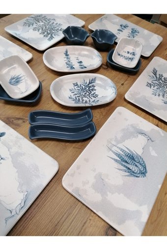 Keramika Blue Magic Siera Kare Desenli 16 Parça 6 Kişilik Seramik Kahvaltı Takımı Beyaz-Mavi