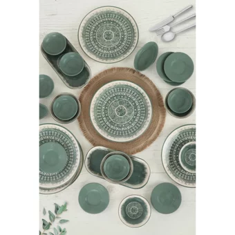 Keramika Maya 20788-20790 Desenli 20 Parça 6 Kişilik Seramik Kahvaltı Takımı Beyaz-Yeşil