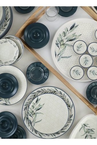 Keramika Lina Blue Yuvarlak Desenli 50 Parça 6 Kişilik Seramik Kahvaltı Takımı Çok Renkli