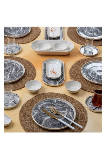 Dgchome Acar Yuvarlak Desenli 31 Parça 6 Kişilik Stoneware Kahvaltı Takımı Çok Renkli