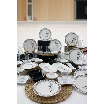 Keramika Viola Desenli 50 Parça 12 Kişilik Seramik Kahvaltı Takımı Beyaz