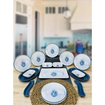 Pembiş Mutfağım Blue Magic Desenli 15 Parça 6 Kişilik Stoneware Kahvaltı Takımı Beyaz-Mavi