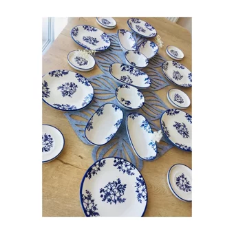 Venüs Home Decoratıon Yasemin Desenli 19 Parça 6 Kişilik Seramik Kahvaltı Takımı Mavi