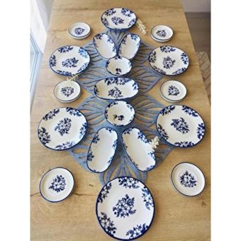 Venüs Home Decoratıon Yasemin Desenli 19 Parça 6 Kişilik Seramik Kahvaltı Takımı Mavi