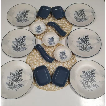 Keramika Blue Magic Desenli 15 Parça 6 Kişilik Seramik Kahvaltı Takımı Beyaz-Mavi
