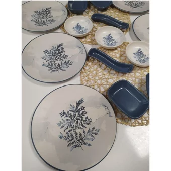 Keramika Blue Magic Desenli 15 Parça 6 Kişilik Seramik Kahvaltı Takımı Beyaz-Mavi