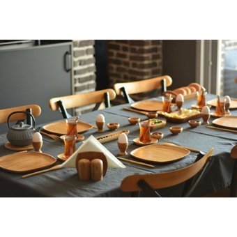 Bambum Ikon Kare 53 Parça 6 Kişilik Bambu Kahvaltı Takımı Kahverengi