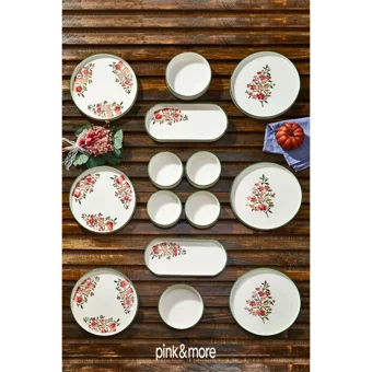 Homenıva Pink & More Aster Desenli 14 Parça 6 Kişilik Kahvaltı Takımı