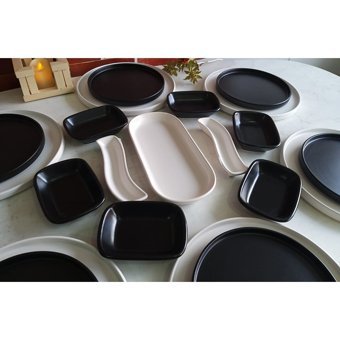 Keramika Stackable Yuvarlak 21 Parça 6 Kişilik Seramik Kahvaltı Takımı Beyaz-Siyah