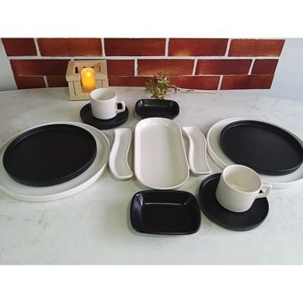 Keramika Stackable Yuvarlak 13 Parça 2 Kişilik Seramik Kahvaltı Takımı Beyaz-Siyah