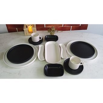 Keramika Stackable Yuvarlak 13 Parça 2 Kişilik Seramik Kahvaltı Takımı Beyaz-Siyah