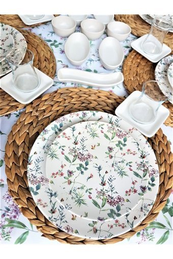 Keramika Flowers Yuvarlak Desenli 33 Parça 6 Kişilik Seramik Kahvaltı Takımı Çok Renkli