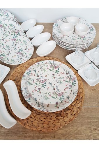 Keramika Flowers Yuvarlak Desenli 33 Parça 6 Kişilik Seramik Kahvaltı Takımı Çok Renkli