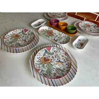 Keramika Pateh Desenli 15 Parça 4 Kişilik Seramik Kahvaltı Takımı Çok Renkli
