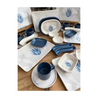 Keramika Blue Magic Kare Desenli 30 Parça 6 Kişilik Seramik Kahvaltı Takımı Beyaz-Mavi