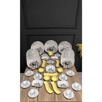 Keramika Oval-Yuvarlak Desenli 57 Parça 12 Kişilik Stoneware Kahvaltı Takımı Çok Renkli