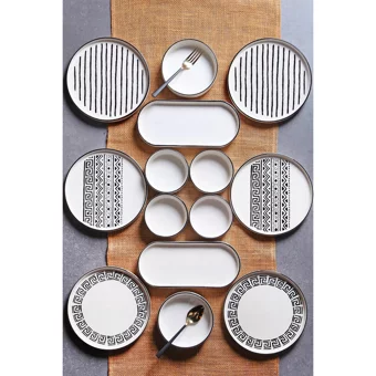 Kitchen Life Sio Savior Desenli 14 Parça 6 Kişilik Seramik Kahvaltı Takımı Beyaz-Siyah