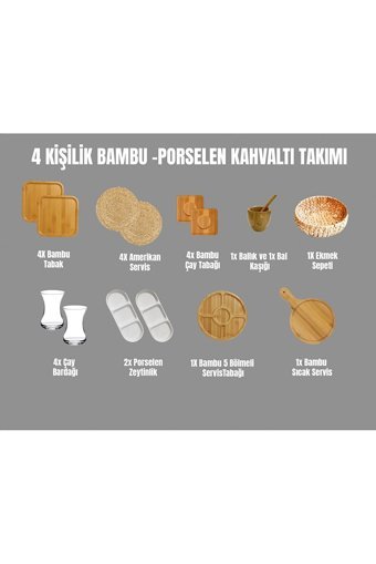 Nb Nero Bagno Bmbu4Ksi02 21 Parça 4 Kişilik Bambu Kahvaltı Takımı Bej
