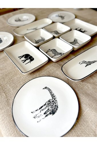 Ceratale Hayvan Figürlü Yuvarlak Desenli 14 Parça 6 Kişilik Seramik Kahvaltı Takımı Çok Renkli