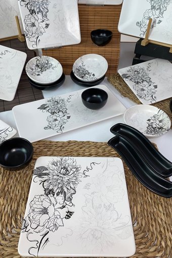 Keramika Lotus Desenli 19 Parça 6 Kişilik Seramik Kahvaltı Takımı Beyaz