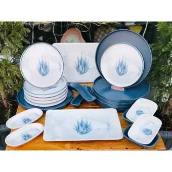 Keramika Blue Magic Yuvarlak Desenli 22 Parça 6 Kişilik Seramik Kahvaltı Takımı Mat Mavi