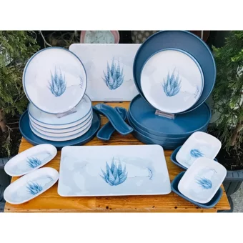 Keramika Blue Magic Yuvarlak Desenli 22 Parça 6 Kişilik Seramik Kahvaltı Takımı Mat Mavi