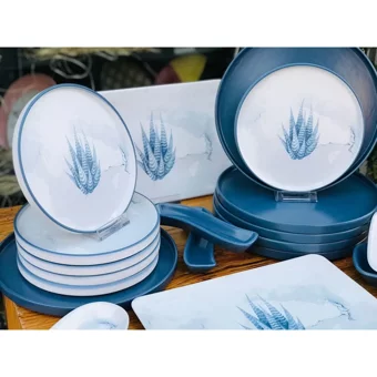 Keramika Blue Magic Yuvarlak Desenli 22 Parça 6 Kişilik Seramik Kahvaltı Takımı Mat Mavi