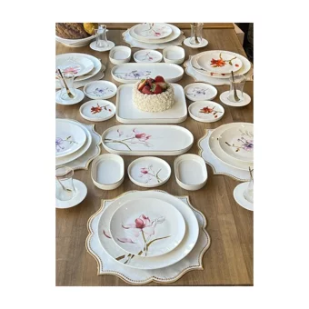 Rossev Royal Flower Desenli 50 Parça 6 Kişilik Porselen Kahvaltı Takımı Beyaz