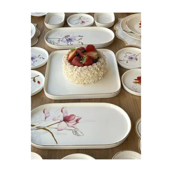 Rossev Royal Flower Desenli 50 Parça 6 Kişilik Porselen Kahvaltı Takımı Beyaz