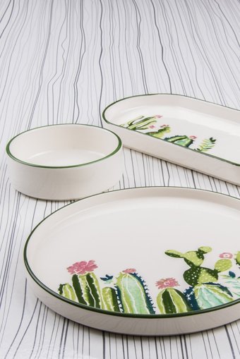 Mukko Home Kaktüs Desenli 10 Parça 4 Kişilik Seramik Kahvaltı Takımı Çok Renkli