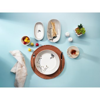 Schafer Charlotte Desenli 32 Parça 6 Kişilik Porselen Kahvaltı Takımı Gri