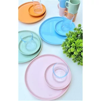 Keramika Rainbow Mix 24 Parça 4 Kişilik Seramik Kahvaltı Takımı Mavi-Mor-Turuncu