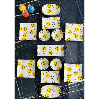 Venüs Home Decoratıon Happy Face Desenli 13 Parça 4 Kişilik Seramik Kahvaltı Takımı Sarı
