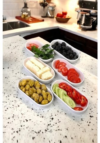 Hitfoni Sunum Tabağı Oval 6 Parça Seramik Kahvaltı Takımı Bej