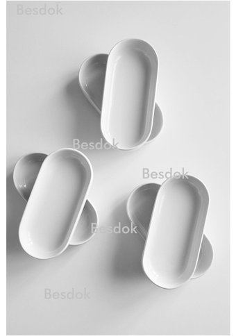 Hitfoni Sunum Tabağı Oval 6 Parça Seramik Kahvaltı Takımı Bej
