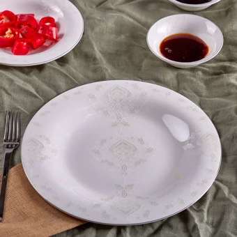 Karaca Fine Pearl Bella Oval-Yuvarlak 14 Parça 6 Kişilik Fine Pearl Kahvaltı Takımı Beyaz
