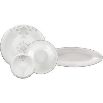 Karaca Fine Pearl Bella Oval-Yuvarlak 14 Parça 6 Kişilik Fine Pearl Kahvaltı Takımı Beyaz