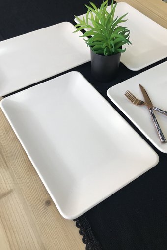 Gulhanıle Mat Krem Kare 6 Parça 6 Kişilik Seramik Kahvaltı Takımı Beyaz