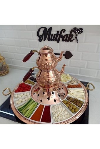 Devrim Bakır Çokgen 15 Parça Bakır Kahvaltı Takımı Beyaz-Bakır