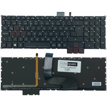 Notespare Acer ile Uyumlu Predator G9-592-792H, G9-592-79PE, G9-592-H73H/L Notebook Işıklı Klavye Siyah Tr - tek ebat