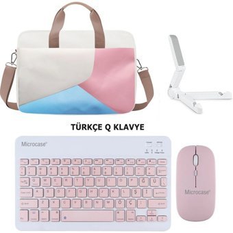 Microcase Samsung Galaxy Tab S8 Plus SM-T800 12.4 Inch Tablet Çanta + Bluetooth Klavye + Mouse + Tablet Standı Pembe- AL4233