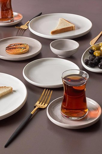 Cordelia Grey Beyaz Oval 26 Parça 6 Kişilik Porselen Kahvaltı Takımı Beyaz