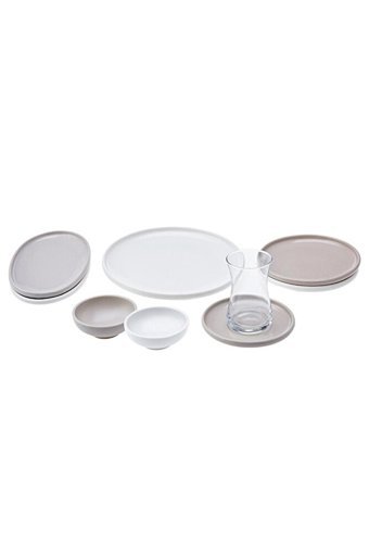 Cordelia Grey Beyaz Oval 26 Parça 6 Kişilik Porselen Kahvaltı Takımı Beyaz