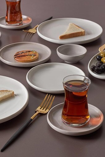 Cordelia Grey Beyaz Oval 26 Parça 6 Kişilik Porselen Kahvaltı Takımı Beyaz