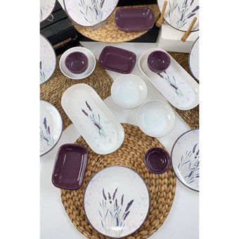 Keramika Lavanta Yuvarlak Desenli 25 Parça 12 Kişilik Seramik Kahvaltı Takımı Beyaz-Mor
