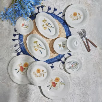Karaca Lovega Elips-Yuvarlak Desenli 26 Parça 6 Kişilik Stoneware Kahvaltı Takımı Beyaz