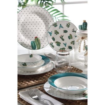 Pierre Cardin Cactus Desenli 41 Parça 6 Kişilik Porselen Kahvaltı Takımı Beyaz-Yeşil