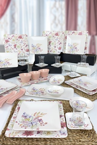 Keramika Siera Bahar Desenli 34 Parça 6 Kişilik Seramik Kahvaltı Takımı Çok Renkli